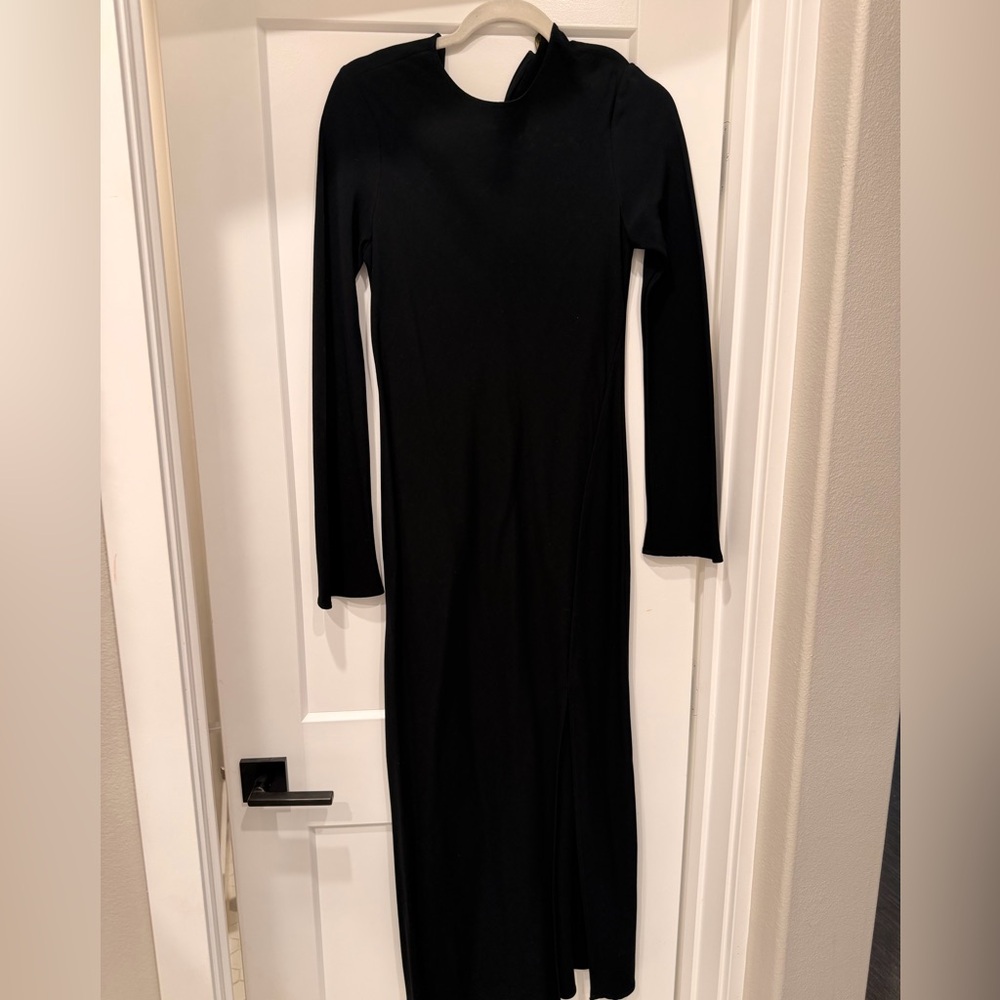 Massimo Dutti Elegant Black Long Sleeve Dress with Slit